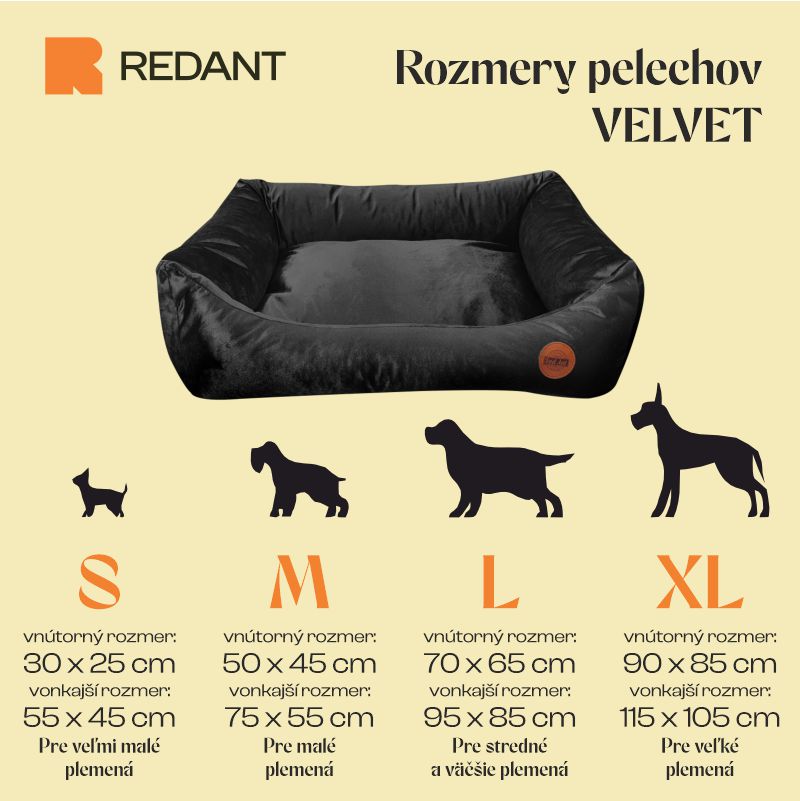 REDANT zamatový dog bed VELVET čierny - Size: S
