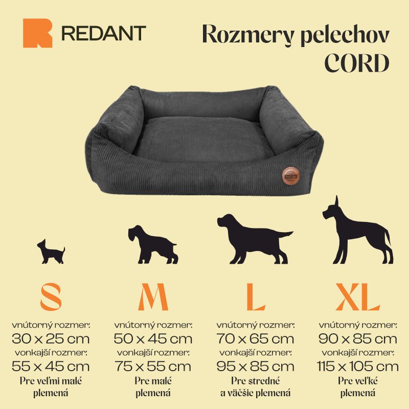 REDANT menčestrový dog bed CORD antracitový - Size: L