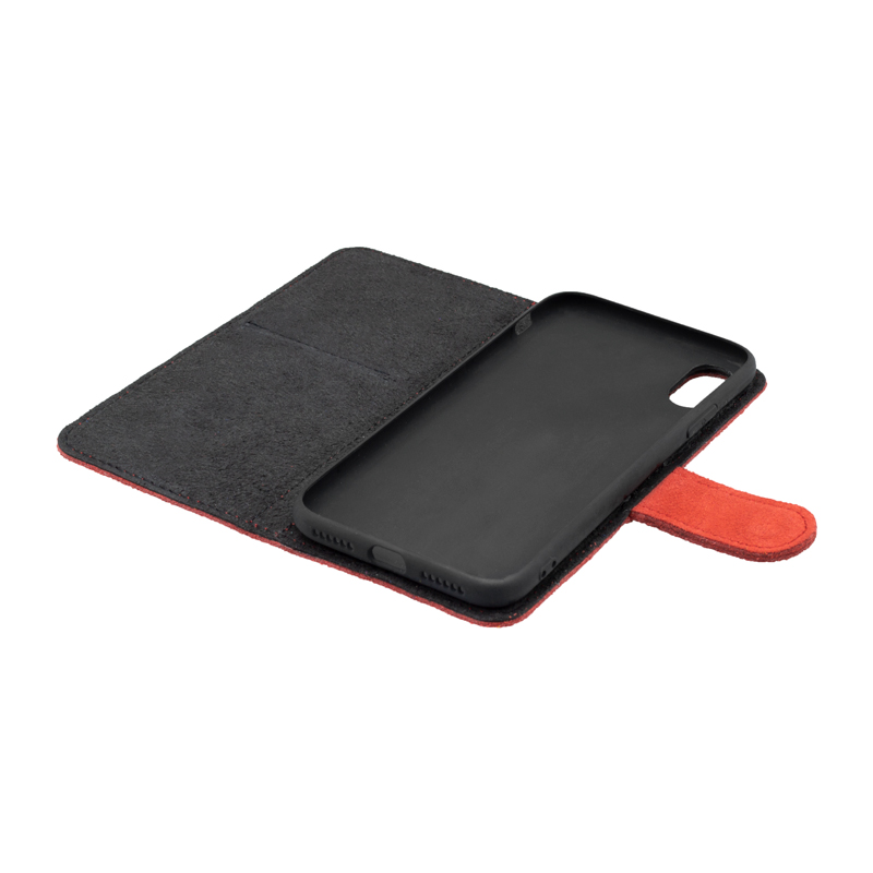 Knižkové puzdro na telefón z brúsenej kože červené Samsung S21