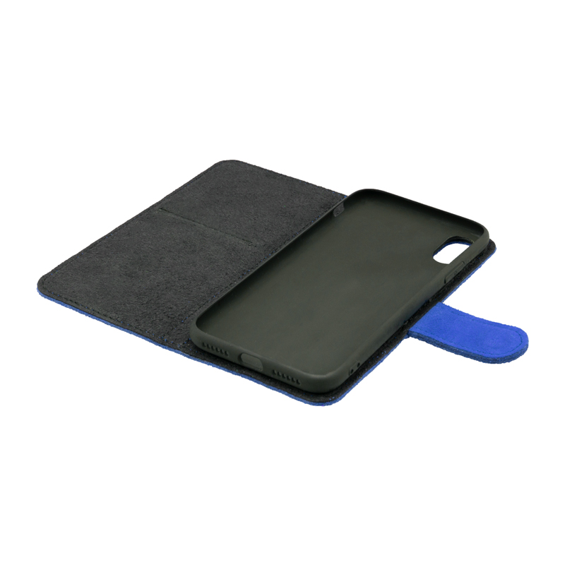 Knižkové puzdro na telefón z brúsenej kože modré iPhone 13 Pro Max