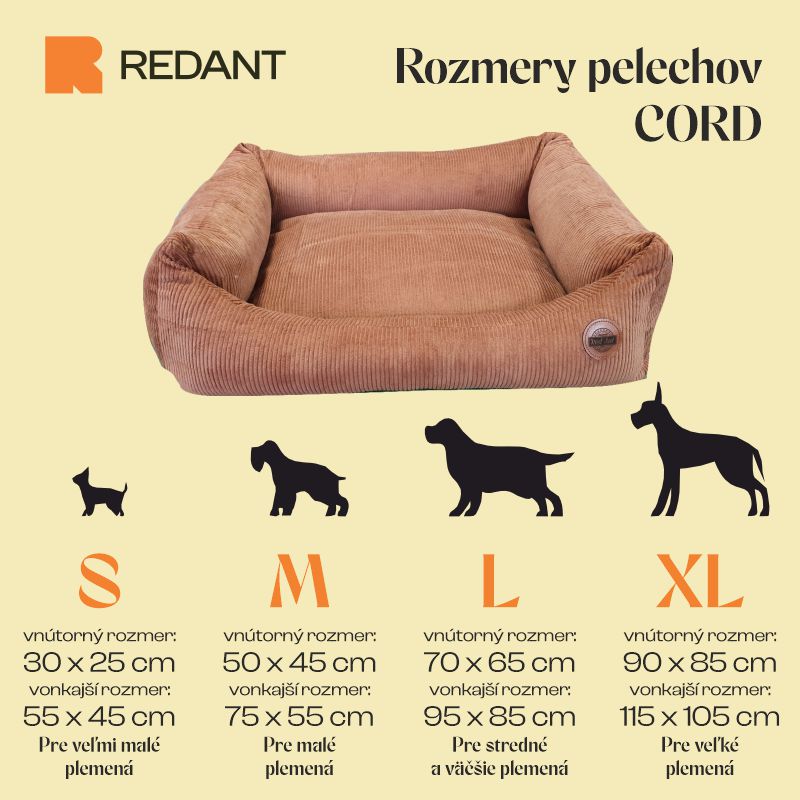 REDANT menčestrový dog bed CORD koňakový - Size: L