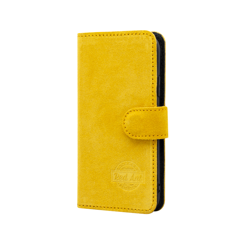 Knižkové puzdro na telefón z brúsenej kože žlté iPhone 12 / 12 Pro
