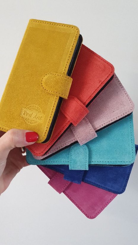 Knižkové puzdro na telefón z brúsenej kože fialové iPhone 15 Pro Max