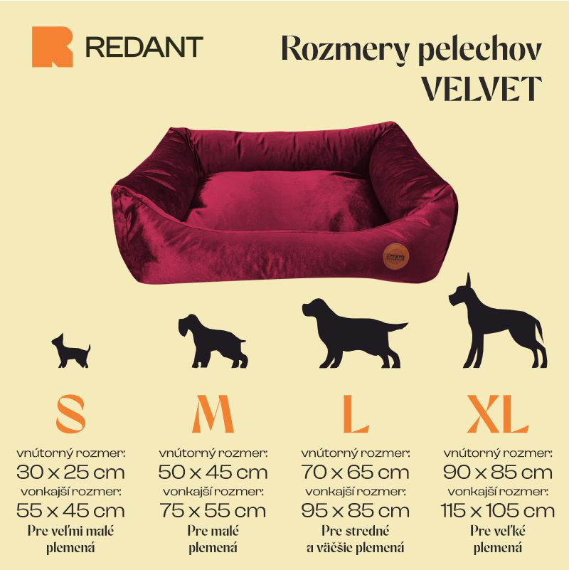 REDANT zamatový pelíšek pro psa VELVET vínový - Velikost: XL