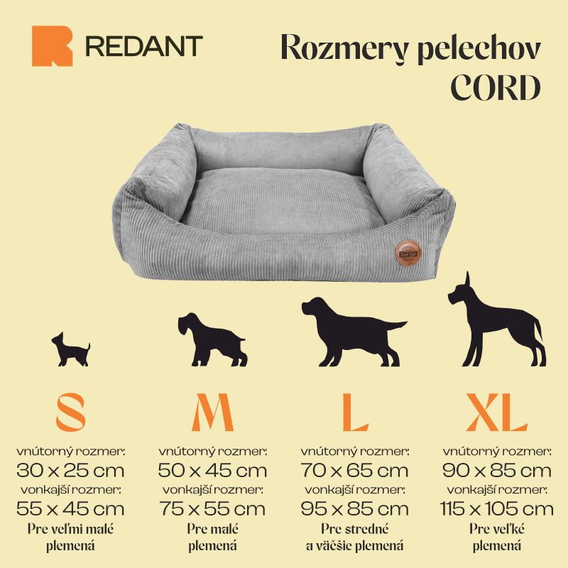 REDANT menčestrový dog bed CORD sivý - Size: S