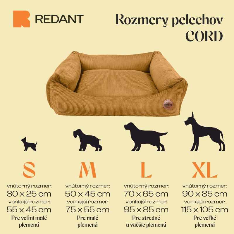 REDANT replacement cover for bed CORD mustard - Size: S