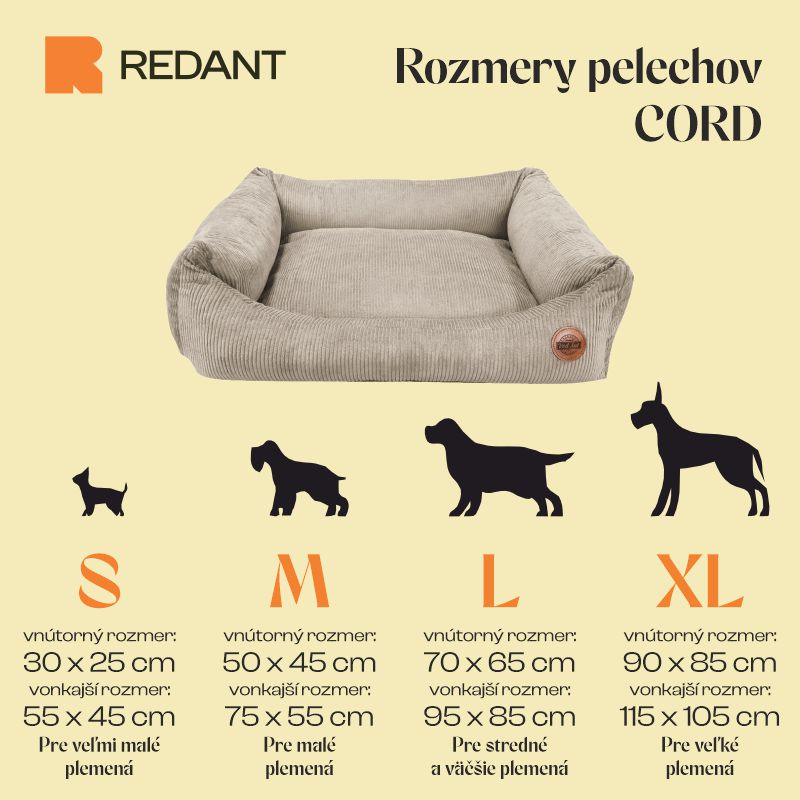 REDANT menčestrový dog bed CORD béžový - Size: M