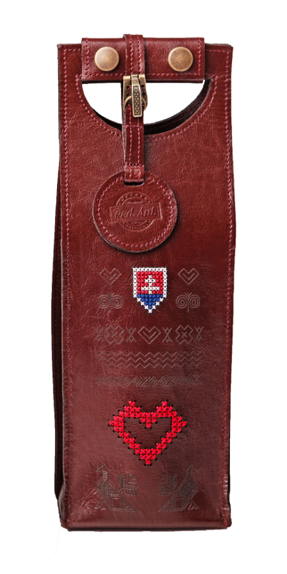 Darčekový obal na fľašu Folk - bordový Slovenský znak