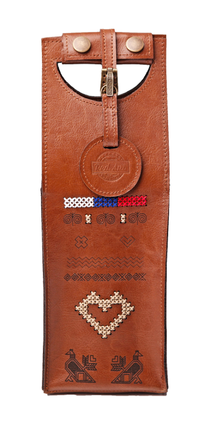 Darčekový obal na fľašu Folk - hnedý