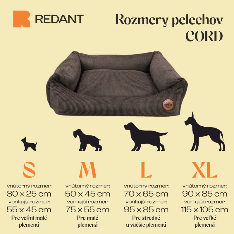 REDANT menčestrový pelíšek pro psa CORD čokoládový - Velikost: M