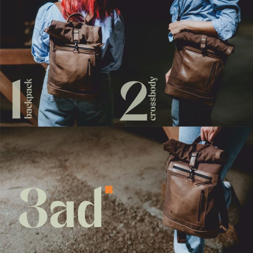 REDANT 3v1 plátený batoh 3ad čierny na MacBook 14"