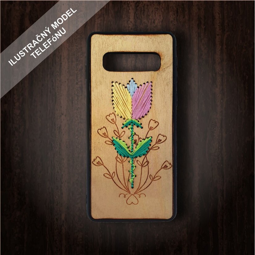 Drevený zadný kryt Design Tulipán vyšívaný na iPhone SE2