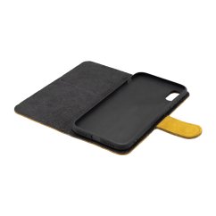 Knižkové puzdro na telefón z brúsenej kože žlté iPhone 15