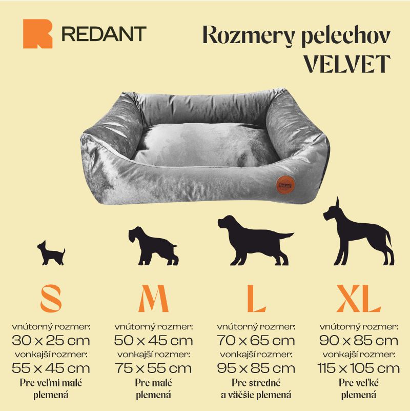 REDANT zamatový dog bed VELVET sivý - Size: M