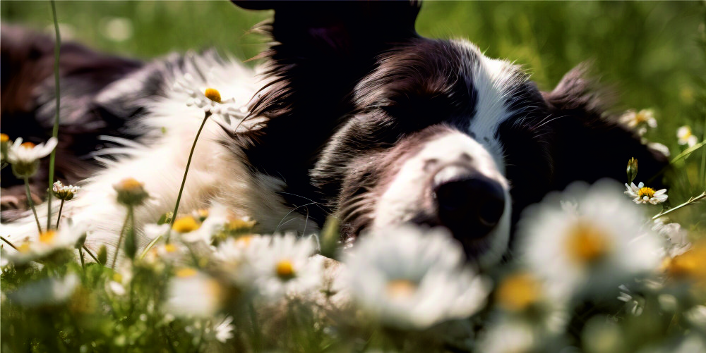 Dog and chamomile